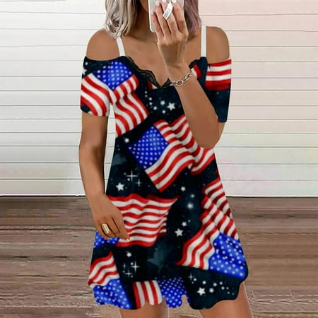 Perfect Summer Gift HIMIWAY Maxi Cheap MIDI Wedding Guest Plus Size Women 7786 Summer Loose Casual Large Size Independence Day V-Neck Sleeveless Dress