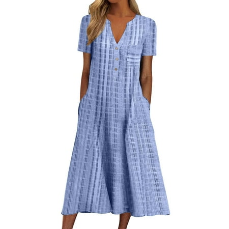 Casual Dress for Women Summer Fashion Gradient Print V Neck Short Sleeve Splice Loose Holiday Dresses