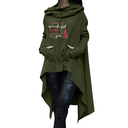 GWAABD Long Hoodies for Women Womens Long Sleeve Letter Printed Hoodies Pullover Drawstring Long Sweatshirt Blouse with Pocket