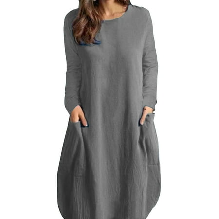 GWAABD Formal Summer Dresses for Women Neutral Knee Length Dress for Women Boatneck Solid Color Pocket Tops