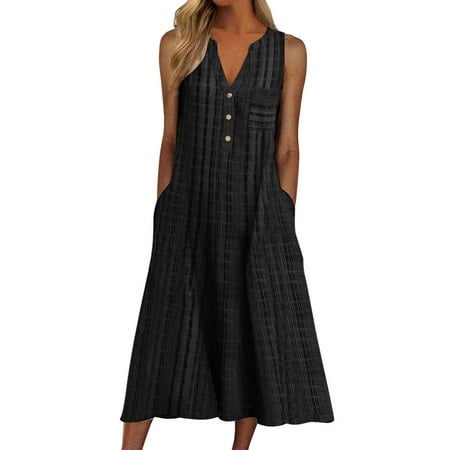 Casual Dress for Women Summer Fashion Gradient Print V Neck Sleeveless Splice Loose Holiday Dresses