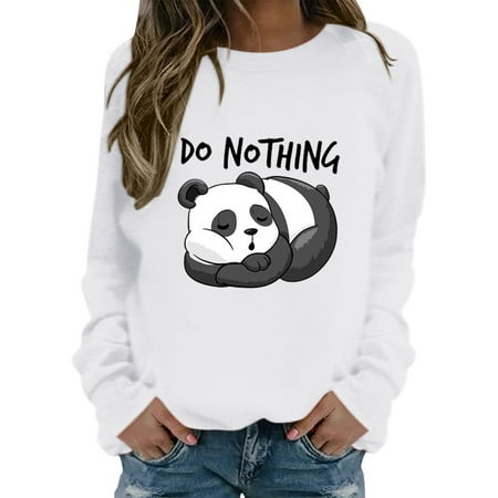 GWAABD Basic Crewneck Sweatshirt Womens Print O Neck Sweatshirt Round Neck Pullover Tops Casual Long Sleeve Workout Shirts Loose Blouse