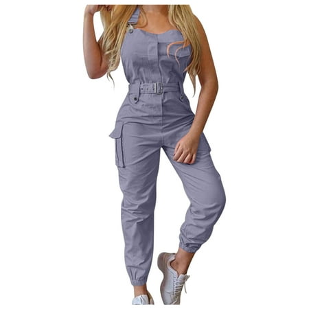 GWAABD Black and White Dress for Women Color Women S Pants Back Design Jumpsuit Fashion Pocket Solid Strap Women S Dress
