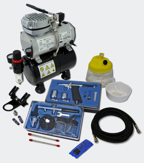 Profi Airbrush Kompressor Set Mit 2 Airbrushpistolen As189