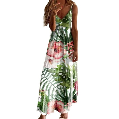 Gakvbuo Summer Savings Clearance Dresses for Women 4964 Women S Summer Fashion Printed V-Neck Sleeveless Suspenders Pullover Dress