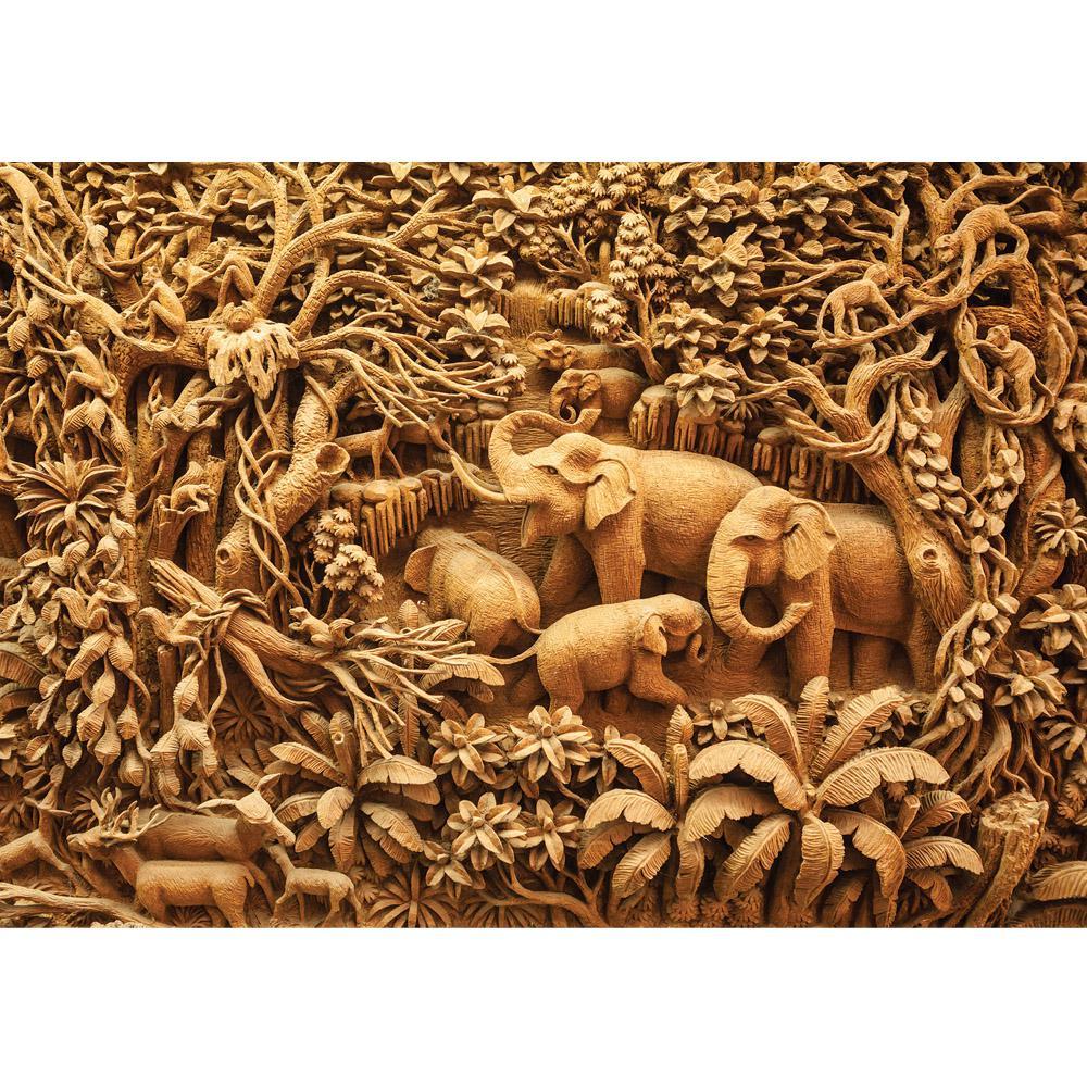 Fototapete No. 2289 Vlies Kunst Tapete Elefanten Affen Palmen Dschungel Beige Motiv 2289