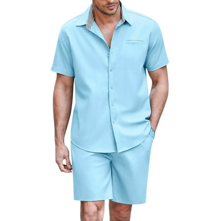 GWAABD Men 2 Piece Quick Dryin Outfits Mens Spring and Summer Fashionista Color Matching Collar Leisure Suit Style Leisure