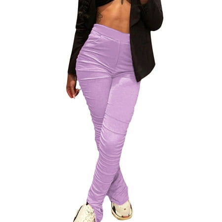 GWAABD Gray Dress Pants for Women Business Casual Women Fashion Solid Pocket Long Trousers Ruched Split Hem Pants Sweat Pants Trousers