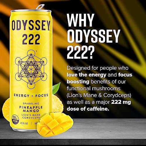 Odyssey Elixir Energy and Focus Sparkling Mushroom Drink  222mg Pineapple Mango Flavor 12 Fl Oz (Pack of 12) thumbnail