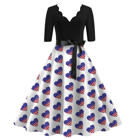 Perfect Summer Gift HIMIWAY Maxi Cheap MIDI Wedding Guest Plus Size Women 2658 Summer Loose Casual Large Size Independence Day V-Neck Sleeveless Dress
