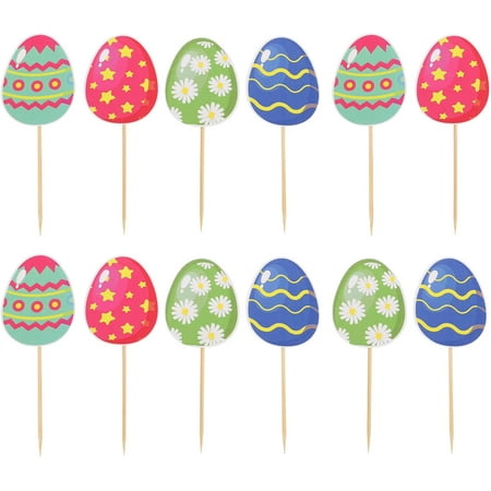 DanceeMangoos Plants Decor 24Pcs Easter Egg Cupcake Picks Fruit Snack Toothpicks Photo Props for Easter Home Party Dessert Table Decor Assorted Color 