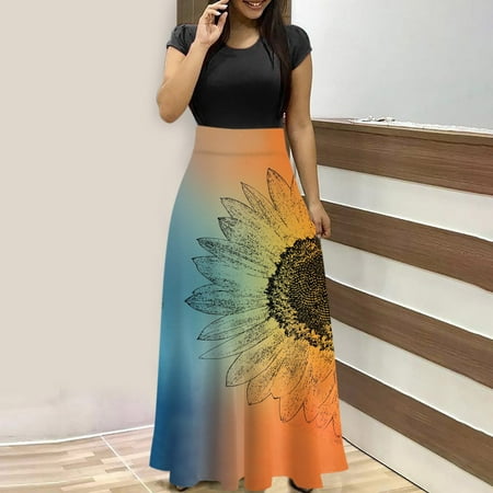 Perfect Summer Gift HIMIWAY Maxi Cheap MIDI Wedding Guest Plus Size Women 7263 Summer Loose Casual Large Size Patriot V-Neck Sleeveless Dress Orange S