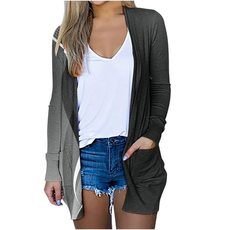 QUYUON Women S Cardigan Discount Long Sleeve Crochet Cardigan Light Weight Cardigans Jackets for Women Casual Pockets Cardigan Jacket Style C-4973 Fal