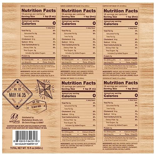Culinary Passport 5 Ct Gift Set, Variety Hot Sauce Box with Sriracha, Mango-Habanero, Cayenne, Green Chili, and Chipotle Hot Sauce, 15 Fl Oz, Gifts Fo thumbnail