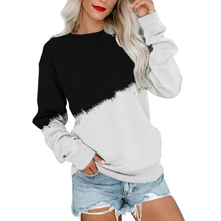 GWAABD Sweatshirt for Womens Jackets Lightweight Trendy Womens Casual Round Neck Sweatshirt Long Sleeve Top Color Matching Pullover Loose Version Pull