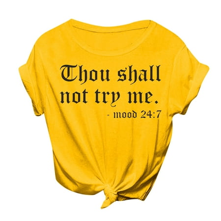 CLZOUD Womens Blouses and Tops Yellow Blouse for Women Casual Letter Printing Shirts Round Neck Short Sleeve Tee Tops Tunic Blouse Xxl