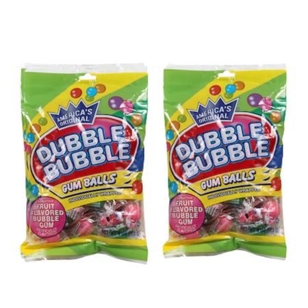 Dubble Bubble Bubble Gum Balls  4 Oz. Bags Individually Wrapped Gum Balls Birthday Halloween Christmas Treats and Stocking Stuffer - Pack of 2