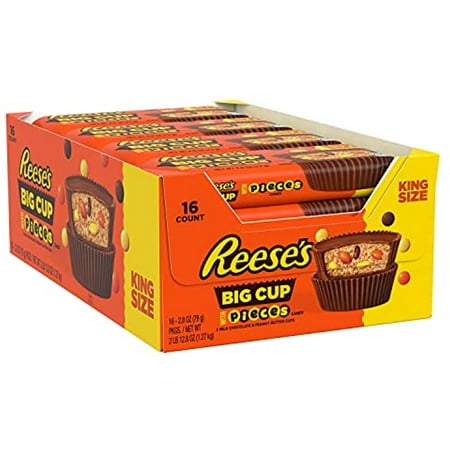 Reeses Stuffed with Pieces Big Cup Milk Chocolate Peanut Butter Cups Candy  Bulk Individually Wrapped  2.8 Oz King Size Packs (16 Count)