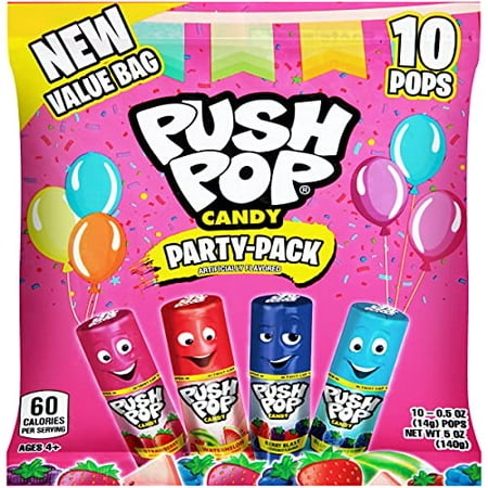 Push Pop Individually Wrapped Back to School Bulk Lollipop Variety Party Pack - 10 Count Lollipop Suckers in Assorted Fruity Flavors - Fun Candy/Suppl