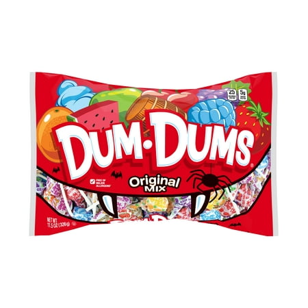 Dum Dums Original Pops Allergen-Free  Assorted Flavor Lollipops Halloween Candy 11.5 Oz. Bag