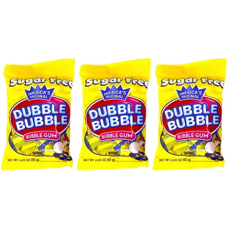 Dubble Bubble Gum 3.25 Ounce Bag (Pack of 3) - Individually Wrapped Sugar Free Bubble Gum