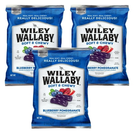 Wiley Wallaby Blueberry Pomegranate Licorice Candy 4 Ounce Bag Gourmet Australian Style Soft & Chewy Candies for Snacks Movie Nights Picnics Summer Go