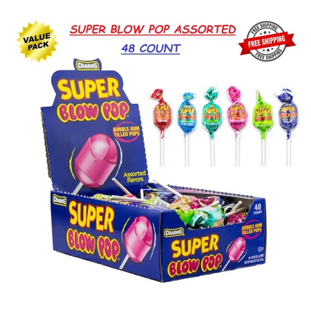 CHARMS SUPER Blow Pop  Assorted Flavors  Bubble Gum Filled Lollipops (48 Count)
