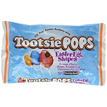 Assorted Flavored Cherry  Orange  Grape  Raspberry  and Chocolate Easter Egg Shaped Bulk Tootsie Pops Lollipops Filled with Tootsie Rolls Candy  9 Oun