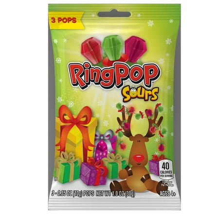Ring Pop Sours Christmas 3 Count Bag - Oversized Candy Jewelry