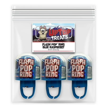 Kidsmania Blue Raspberry Flash Pop Candy Rings | 3 Blue Raspberry Flavored Light up Ring Candy Lollipops Individually Wrapped | Fun Candy for Goodie B