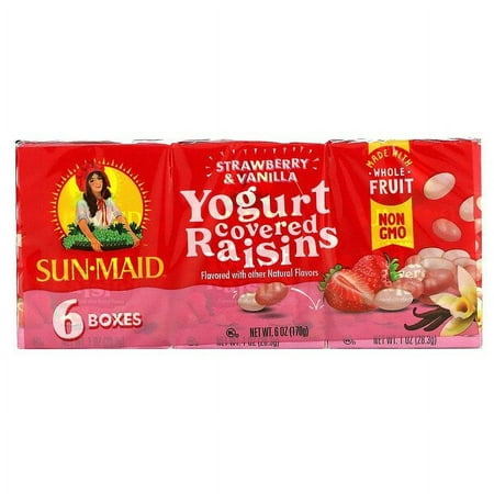 Sun-Maid  Yogurt Covered Raisins  Strawberry & Vanilla  6 Boxes  1 Oz Pack of 4