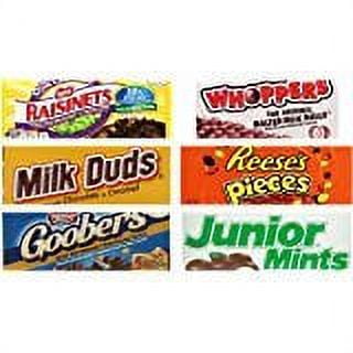 Movie Theater Candy (Pack of 6) Includes 1 Milk Duds  5 Ounce  1 Whoppers  5 Ounce  1 Junior Mints  3.5 Ounce  1 Goobers  3.5 Ounce  1 Pieces  4 Ounce