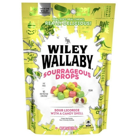 Wiley Wallaby Sourrageous Sour Licorice Drops  6 Ounce -- 12 per Case.