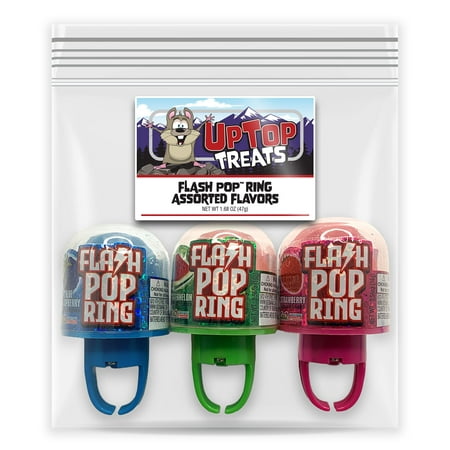 Kidsmania Flash Pop Candy Rings | Light up Ring Candy Lollipops Individually Wrapped in 3 Juicy Flavors— Blue Raspberry  Strawberry  Watermelon | Fu