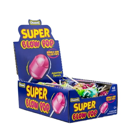 Tootsie Roll Charms Super Blow Pop Lollipops - Dual Candy and Gum Suckers - Bulk Treat for Kids and Adults - Assorted Flavors  48 Count