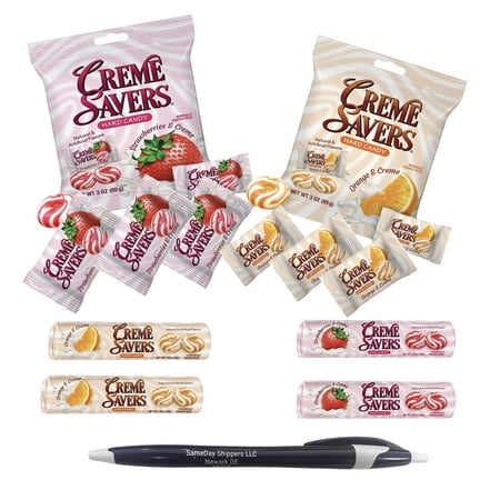 Creme Savers | Classic Original Individally Wrapped  Strawberries and Creme and Orange and Creme Hard Candy | Each Bag 3 Oz| Crème Savers Rolls  2 Or