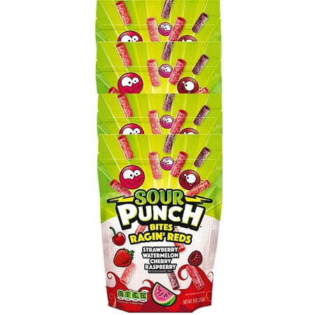 NEW Sour Punch Bites Featuring Tropical Blends  Raging Reds  Assorted & Strawberry Perfect Mouthwatering Snack for Movie Nights 9Oz (Raging Reds  4)