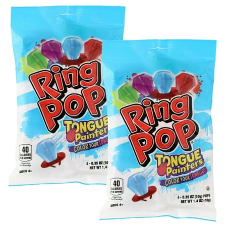 Ring Pops Tongue Painter 4Cts per Bag Party Lollipop Individually Wrapped Fun Halloween Candy Bowl Party Favor Sweet Decor Trick or Treat Basket Bag F