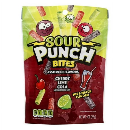 Sour Punch Bites  Cherry  Lime & Cola Assorted Favorite Flavors  Chewy Candy  9Oz Bag (12 Pack) 12.0 Count