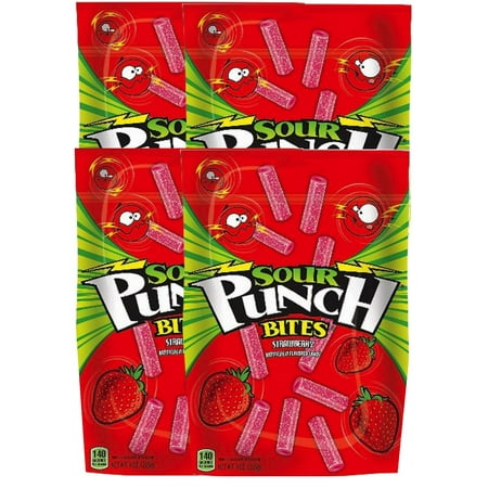 NEW Sour Punch Bites Featuring Tropical Blends  Raging Reds  Assorted & Strawberry Perfect Mouthwatering Snack for Movie Nights 9Oz (Strawberry  4)