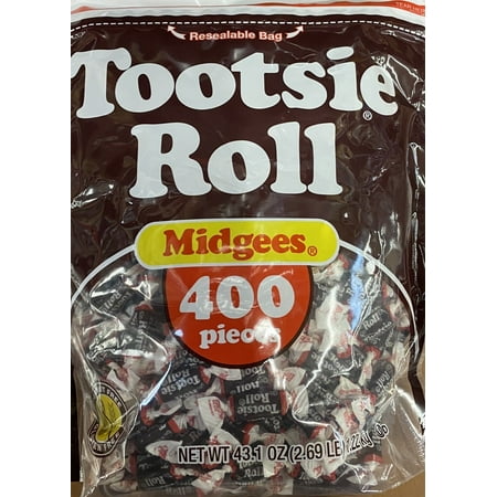 Tootsie Roll Midgees Chocolate Candy 43.1 Oz Bag - 400 Pieces - Resealable Bag