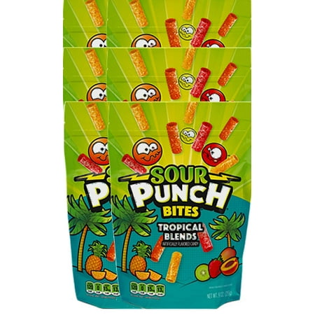 NEW Sour Punch Bites Featuring Tropical Blends  Raging Reds  Assorted & Strawberry Perfect Mouthwatering Snack for Movie Nights 9Oz (Tropical Blend  6
