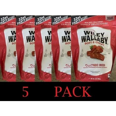Wiley Wallaby Soft Chewy Classic Red STRAWBERRY Australian Licorice 32 Oz 5 PACK