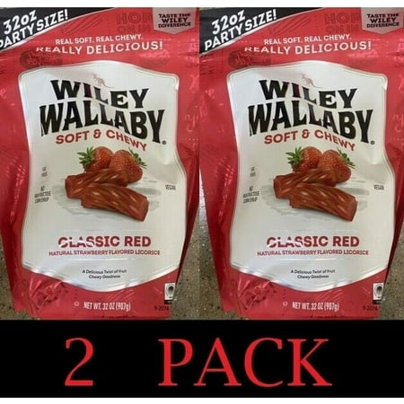 Wiley Wallaby Soft Chewy Classic Red STRAWBERRY Australian Licorice 32 Oz 2 PACK