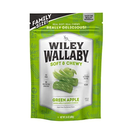 Wiley Wallaby Licorice 24 Ounce Classic Gourmet Soft & Chewy Australian Green Apple Licorice Candy Twists  1 Pack