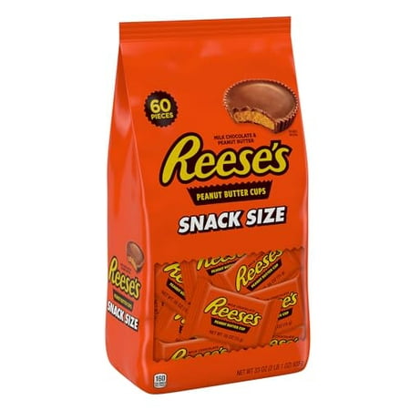 REESE S Milk Chocolate Peanut Butter Snack Size Cups  Candy Bag  33 Oz (60 Pieces)