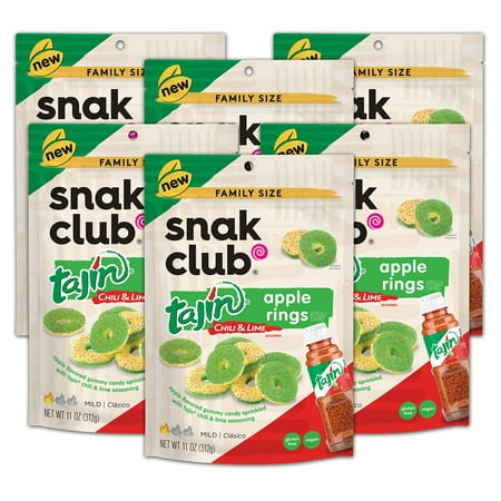 Snak Club Tajin Apple Rings  Sweet & Tasty Gummy Snacks  11oz Family Size  Resealable Bag  6 Count