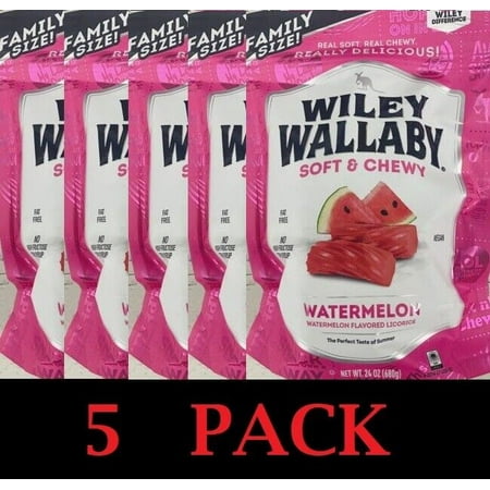 Wiley Wallaby FAMILY SIZE Soft Chewy WATERMELON Australian Licorice 24 Oz 5 PACK
