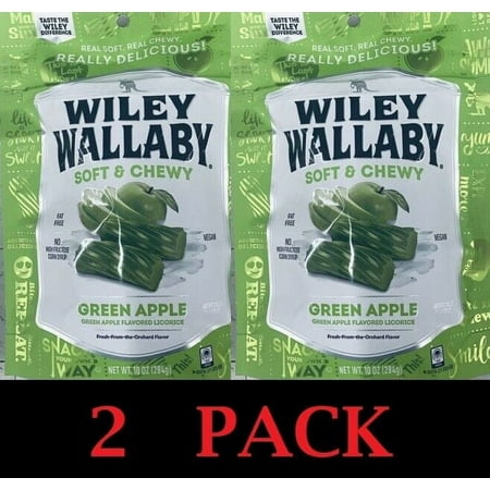 2x Wiley Wallaby Soft & Chewy GREEN APPLE Australian Licorice 10 Oz Bag 2 PACK
