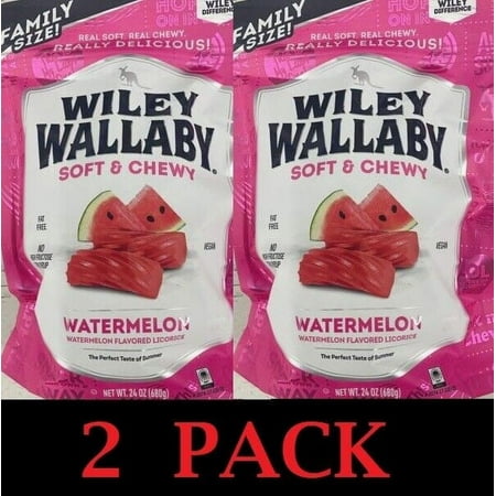 Wiley Wallaby FAMILY SIZE Soft Chewy WATERMELON Australian Licorice 24 Oz 2 PACK